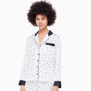 Kate Spade New York Pajama Top Jacket Satin polka Dot Black White Pocket Small